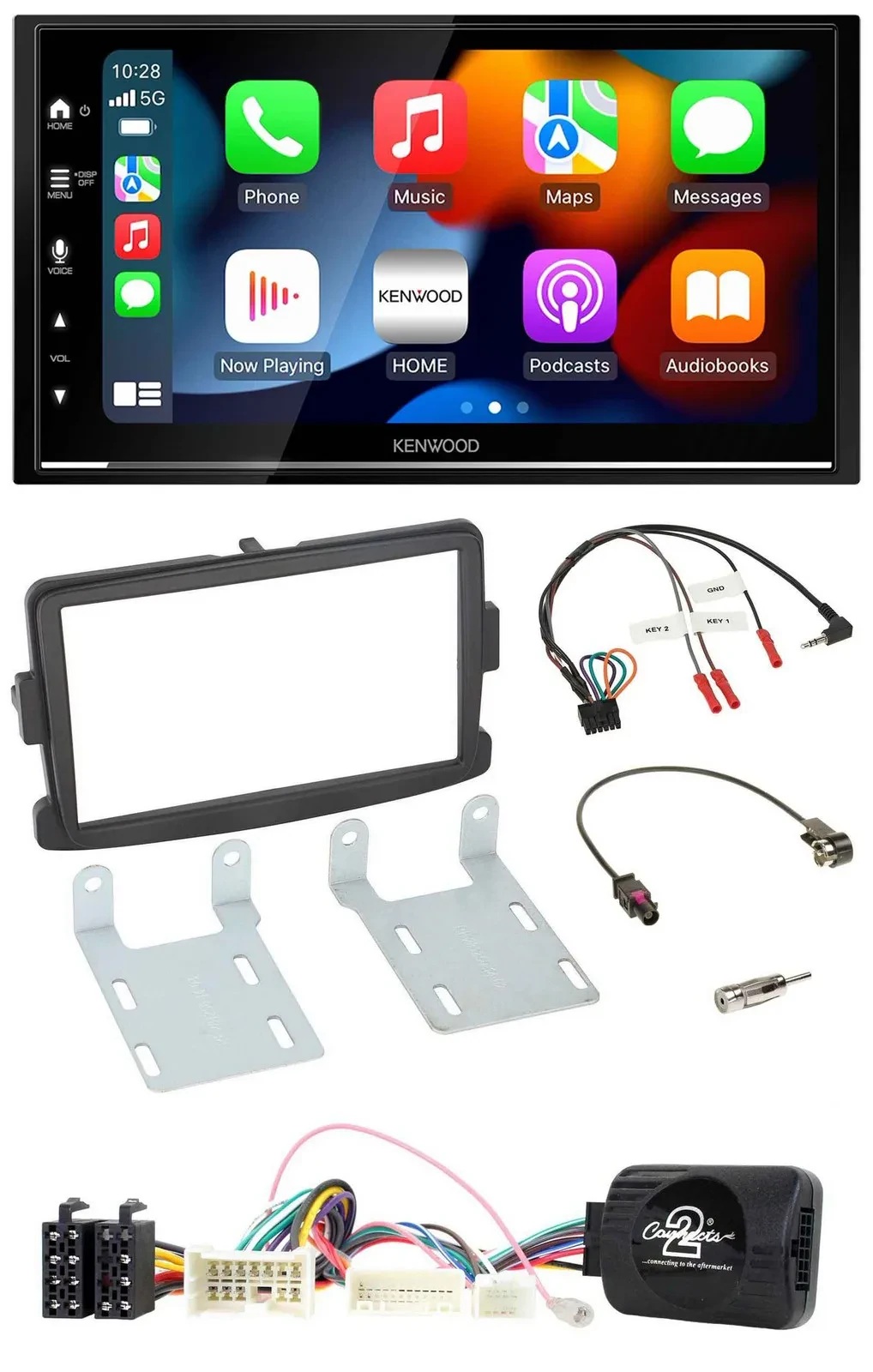 Автомагнитола Kenwood 2DIN, DAB, USB, Bluetooth, для Dacia Sandero (с 2013), поддержка управления на руле, черная