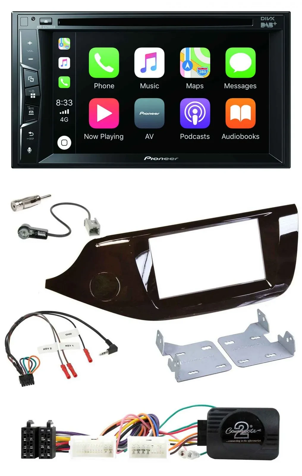 Pioneer Lenkrad USB DVD Bluetooth DAB 2DIN Autoradio für Kia Ceed ab 2012 glänze