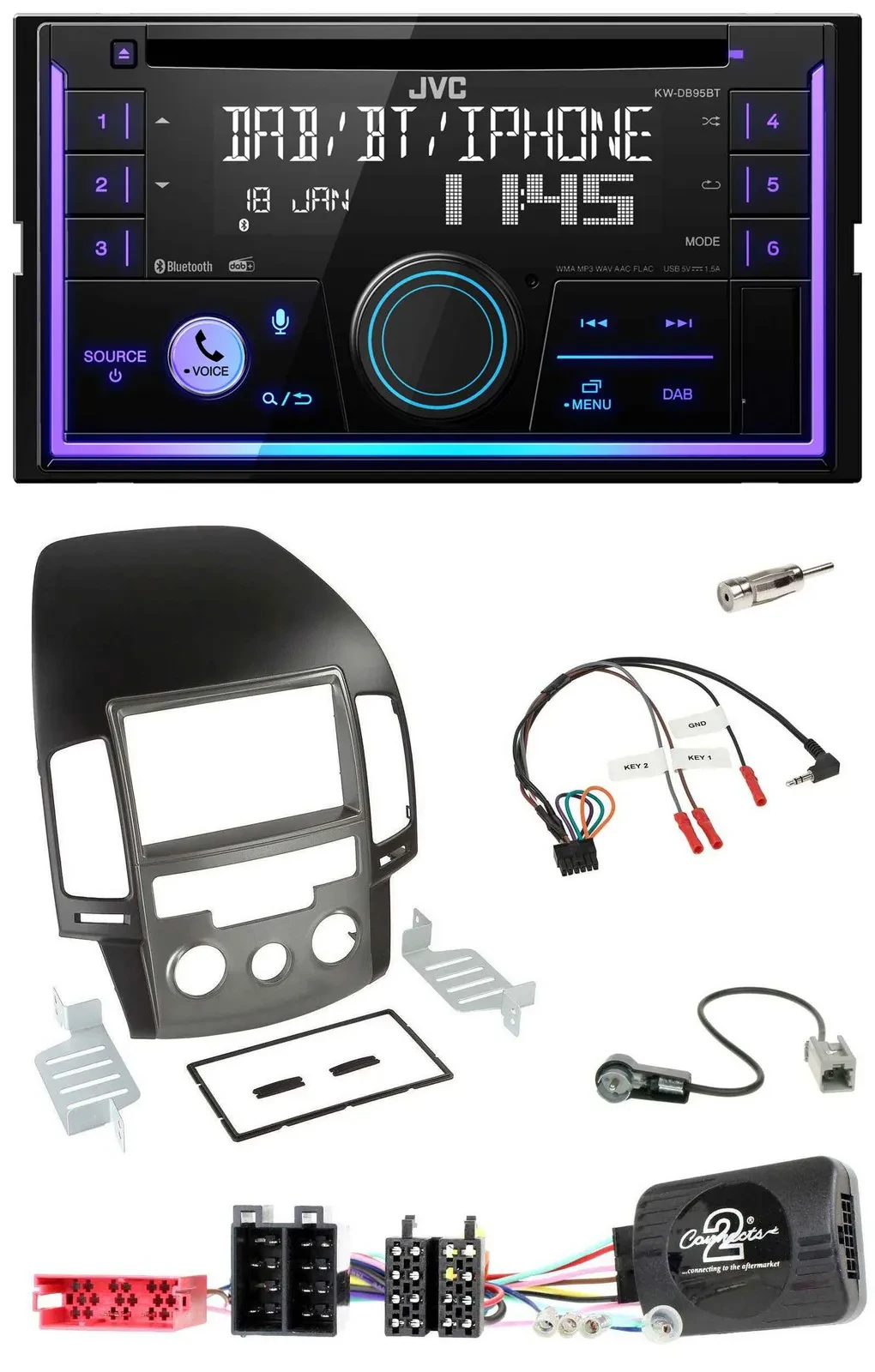 JVC Lenkrad USB 2DIN DAB Bluetooth CD Autoradio für Hyundai i30 ab 2009