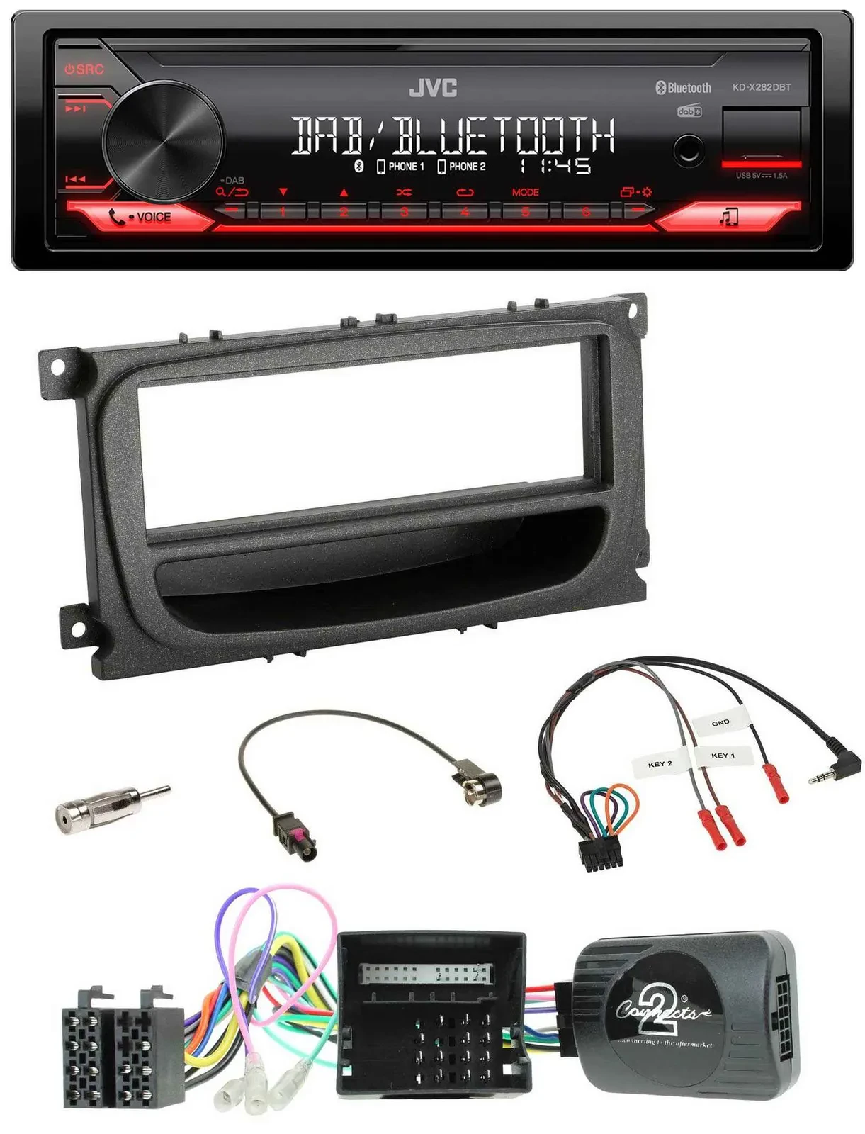 JVC Bluetooth USB DAB Lenkrad Autoradio für Ford Mondeo S-Max Can 07-14 schwarz