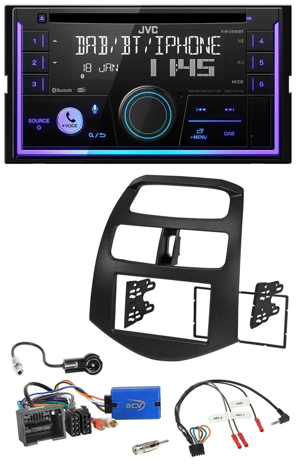 JVC Lenkrad USB 2DIN DAB Bluetooth CD Autoradio für Chevrolet Spark 2013-2015