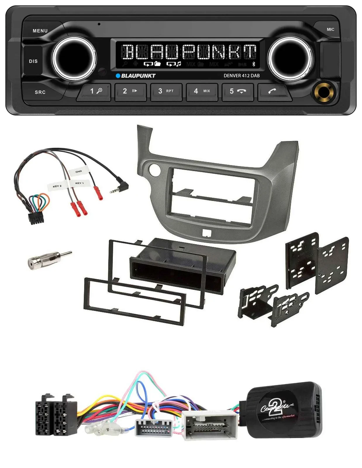 Blaupunkt Bluetooth DAB Lenkrad USB Autoradio für Honda Jazz ab 2014 silber