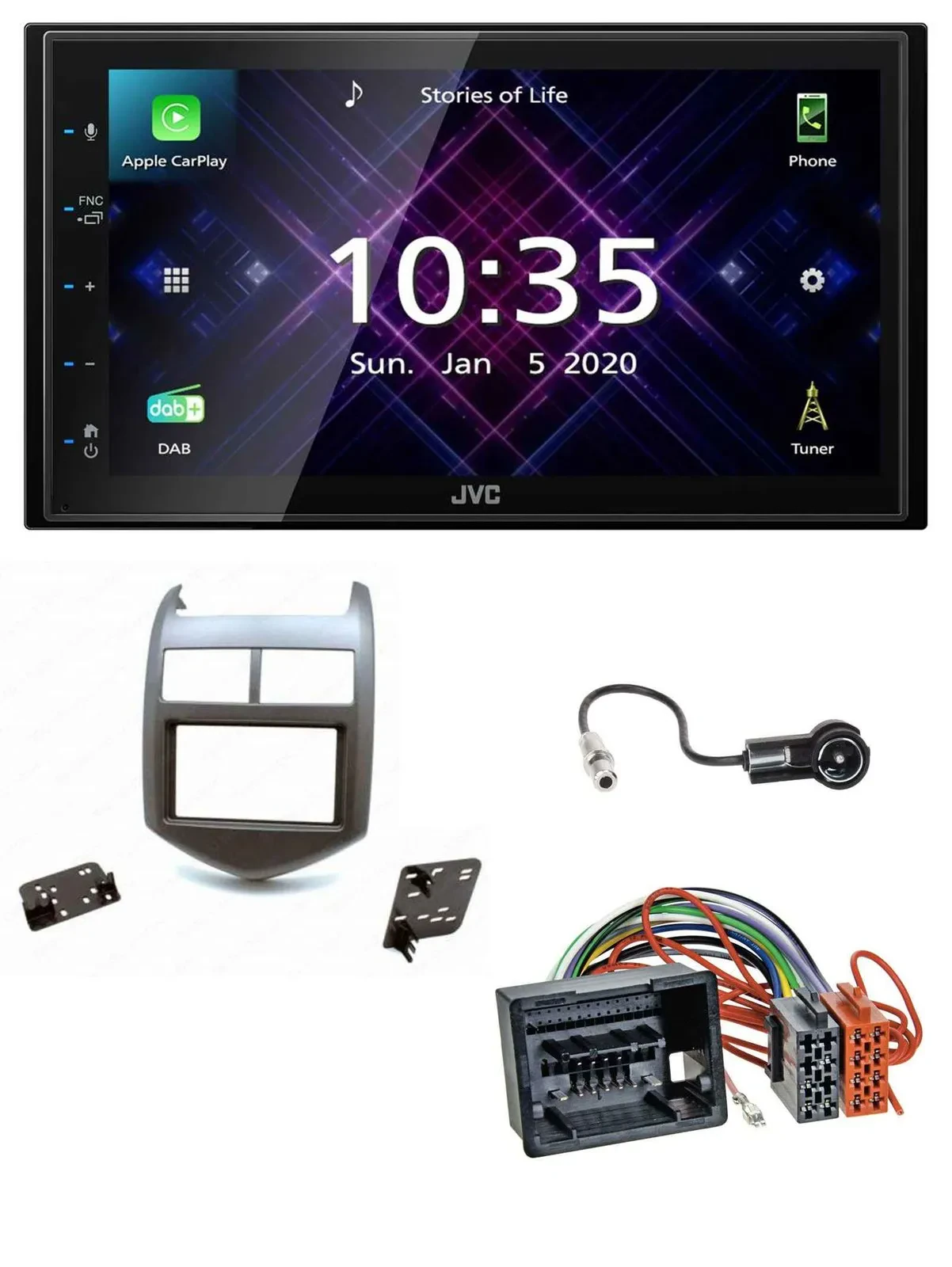JVC DAB 2DIN MP3 Bluetooth USB Autoradio für Chevrolet Aveo Sonic ab 2011 dunkel