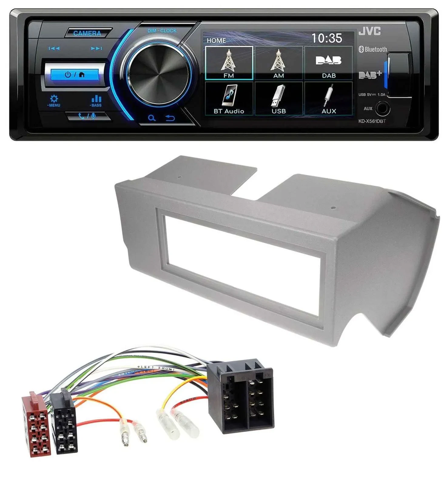 Автомагнитола JVC Bluetooth, MP3, USB, DAB, серый, для Fiat Panda (до 2002)