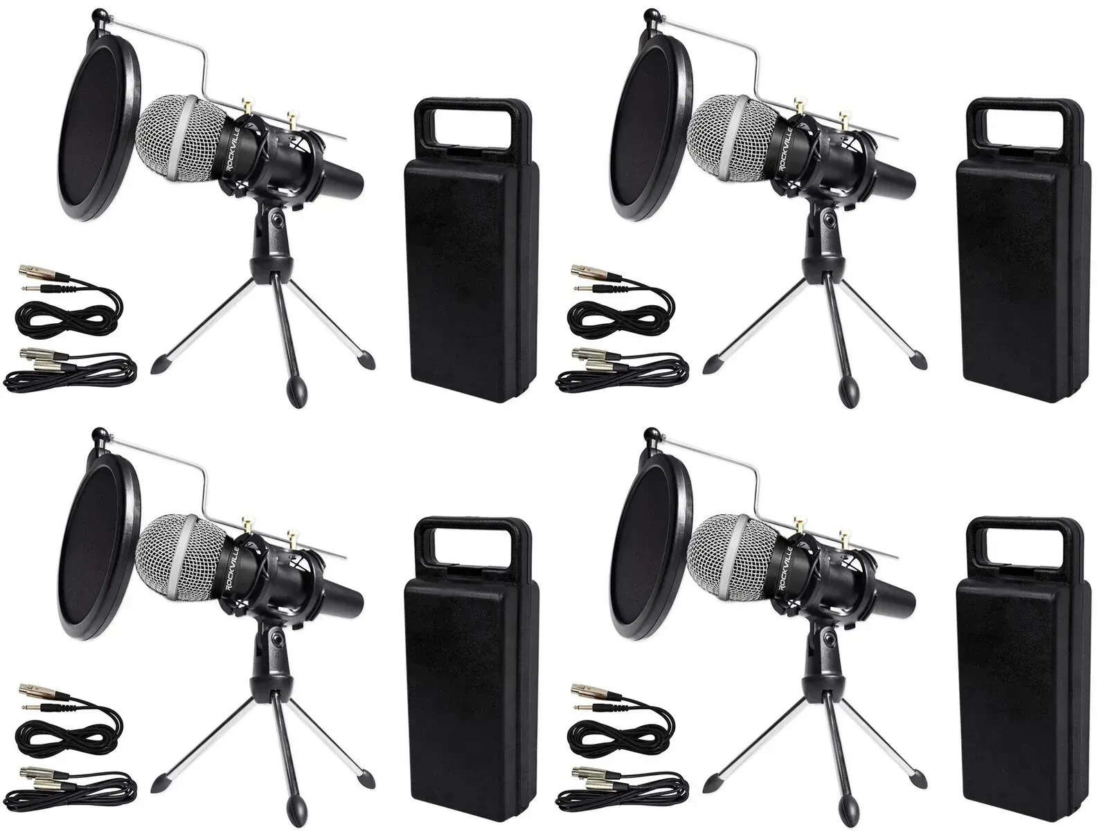 Вокальный микрофон Rockville RMC-XLR Black с аксессуарами (4 штуки)