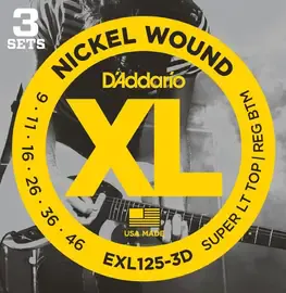 Струны для электрогитары D'Addario EXL125-3D Nickel Wound 9-46 (3 комплекта)