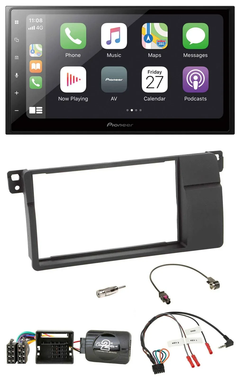 Pioneer Lenkrad Bluetooth DAB 2DIN USB Autoradio für BMW 3er E46 00-06 Quadlock