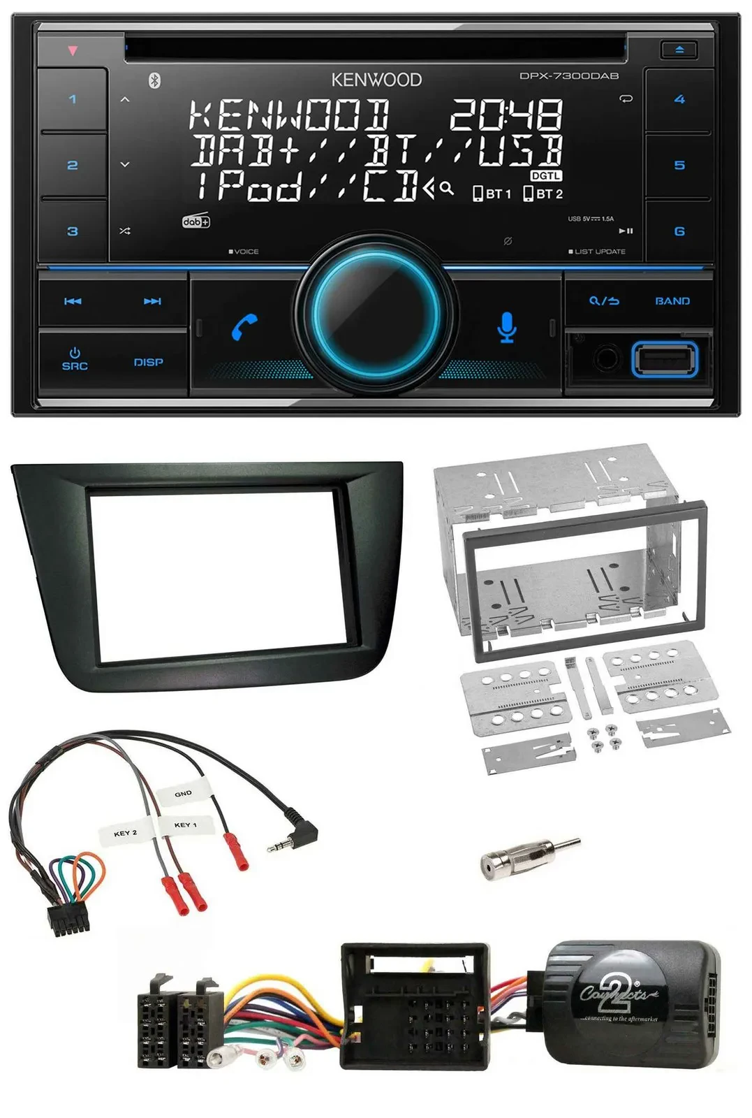 Автомагнитола Kenwood 2-DIN, CD, DAB, USB, Bluetooth, черная, для Seat Altea/Toledo