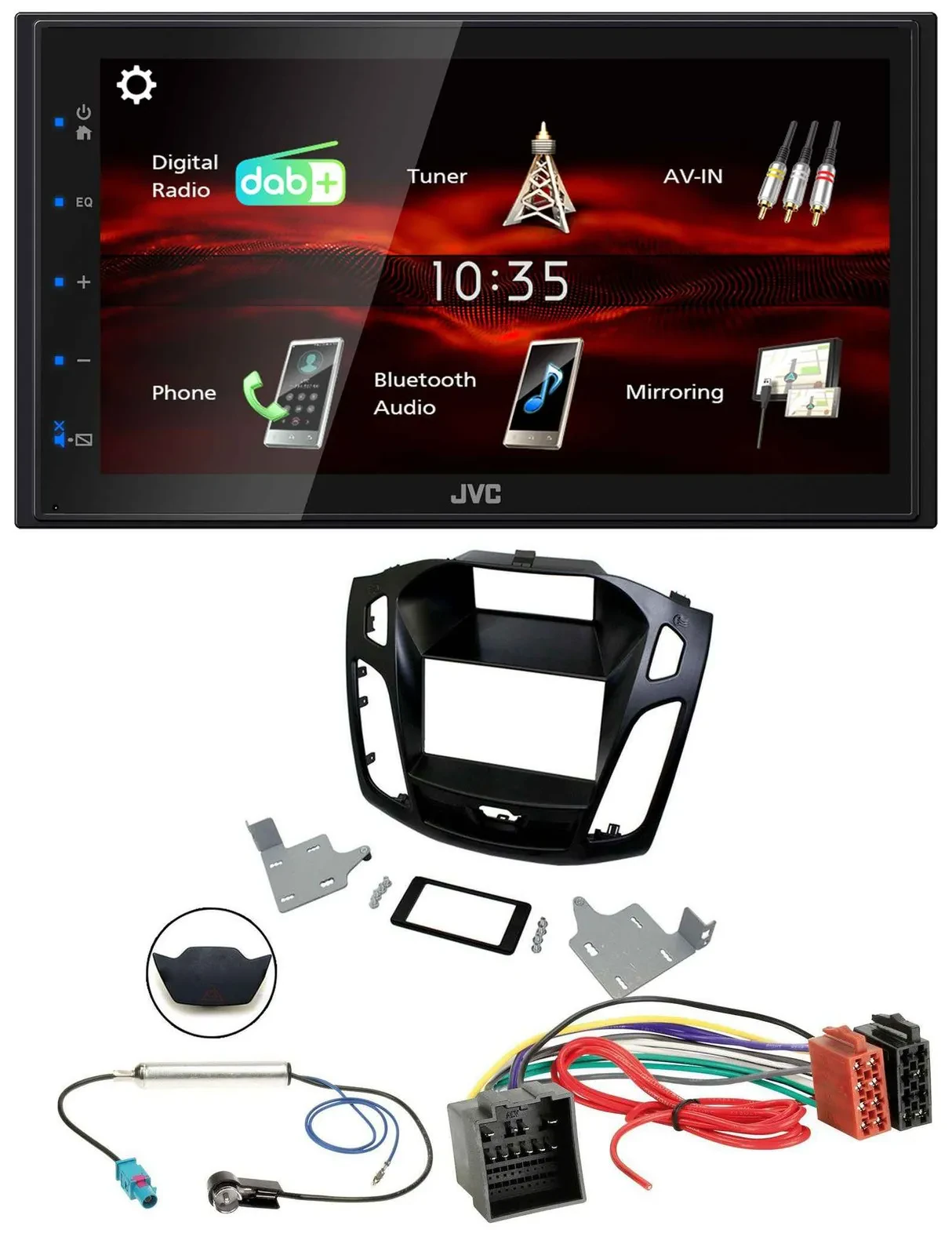 Автомагнитола для Ford Focus JVC 2 DIN USB Bluetooth MP3 DAB черная