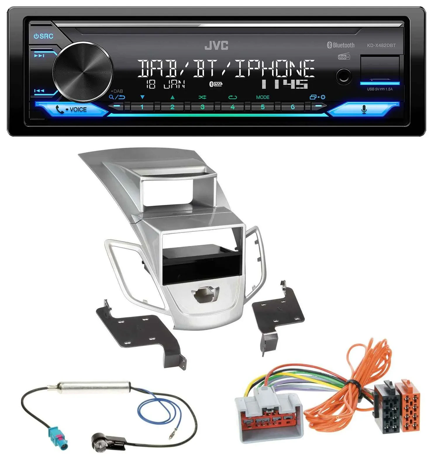 JVC Bluetooth DAB USB MP3 Autoradio für Ford Fiesta Display 08-10 silber