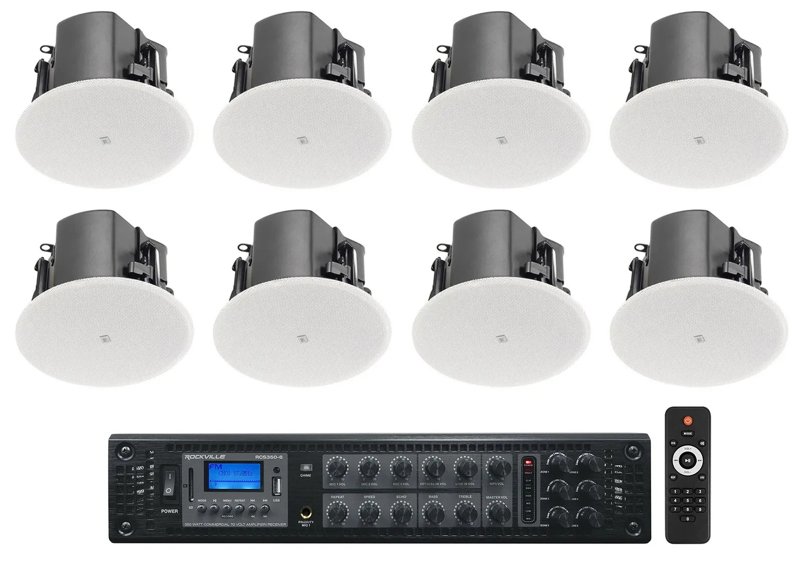 (8) JBL Control 412C/T 3" Commercial 70v Ceiling Speakers For Restaurant/Bar+Amp