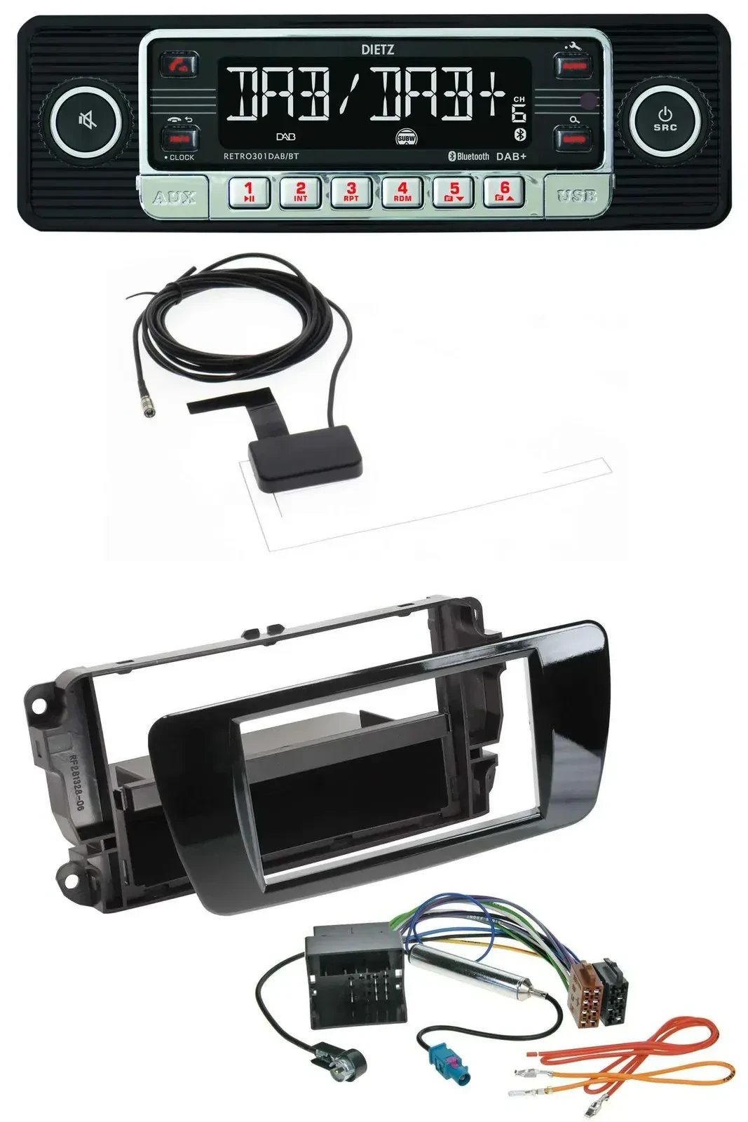 Автомагнитола Dietz для Seat Ibiza (с 2008) DAB, Bluetooth, USB, MP3, черный глянец