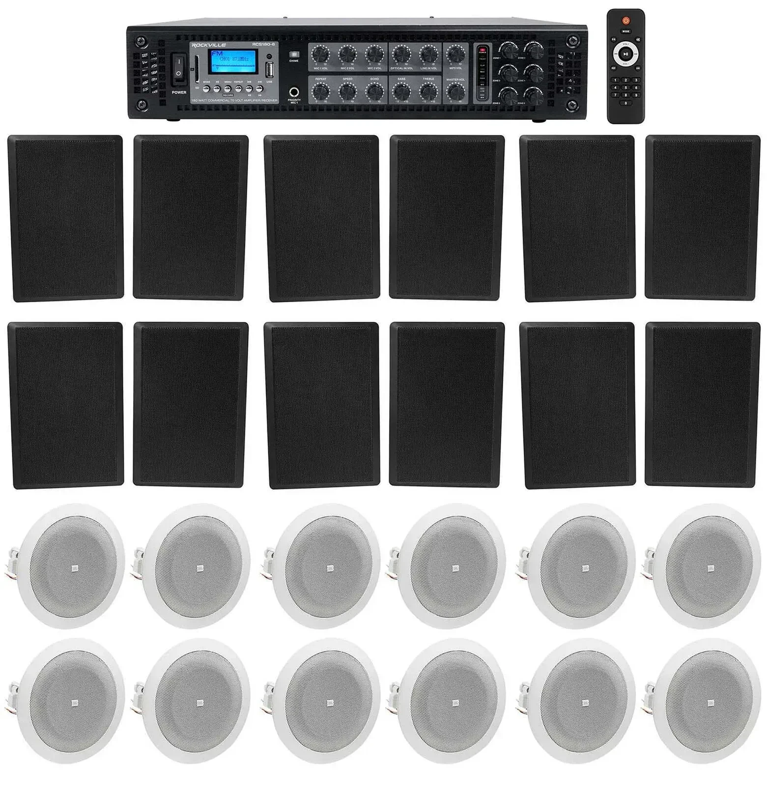 Настенная акустика Rockville RCS180-6+(6) Rock Slim 70B+(3) 8124 с усилителем (24 штуки)