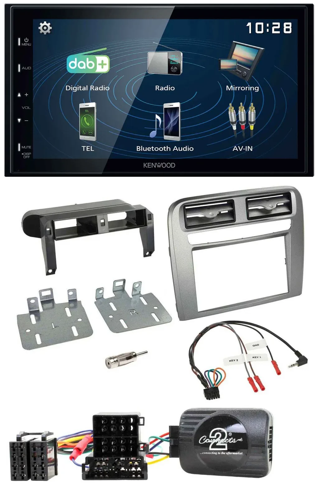 Kenwood 2DIN Bluetooth Lenkrad USB DAB Autoradio für Fiat GrandePunto 05-06 anth