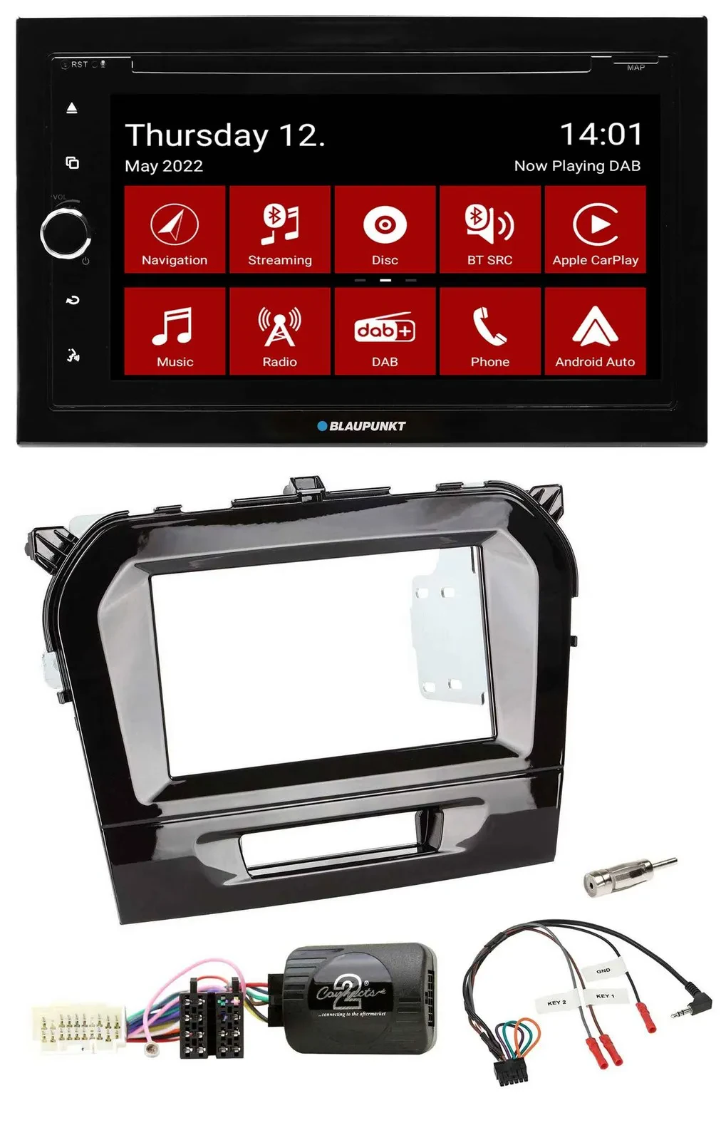 Blaupunkt 2DIN Lenkrad Bluetooth USB TMC DAB Navigation für Suzuki Vitara ab 201