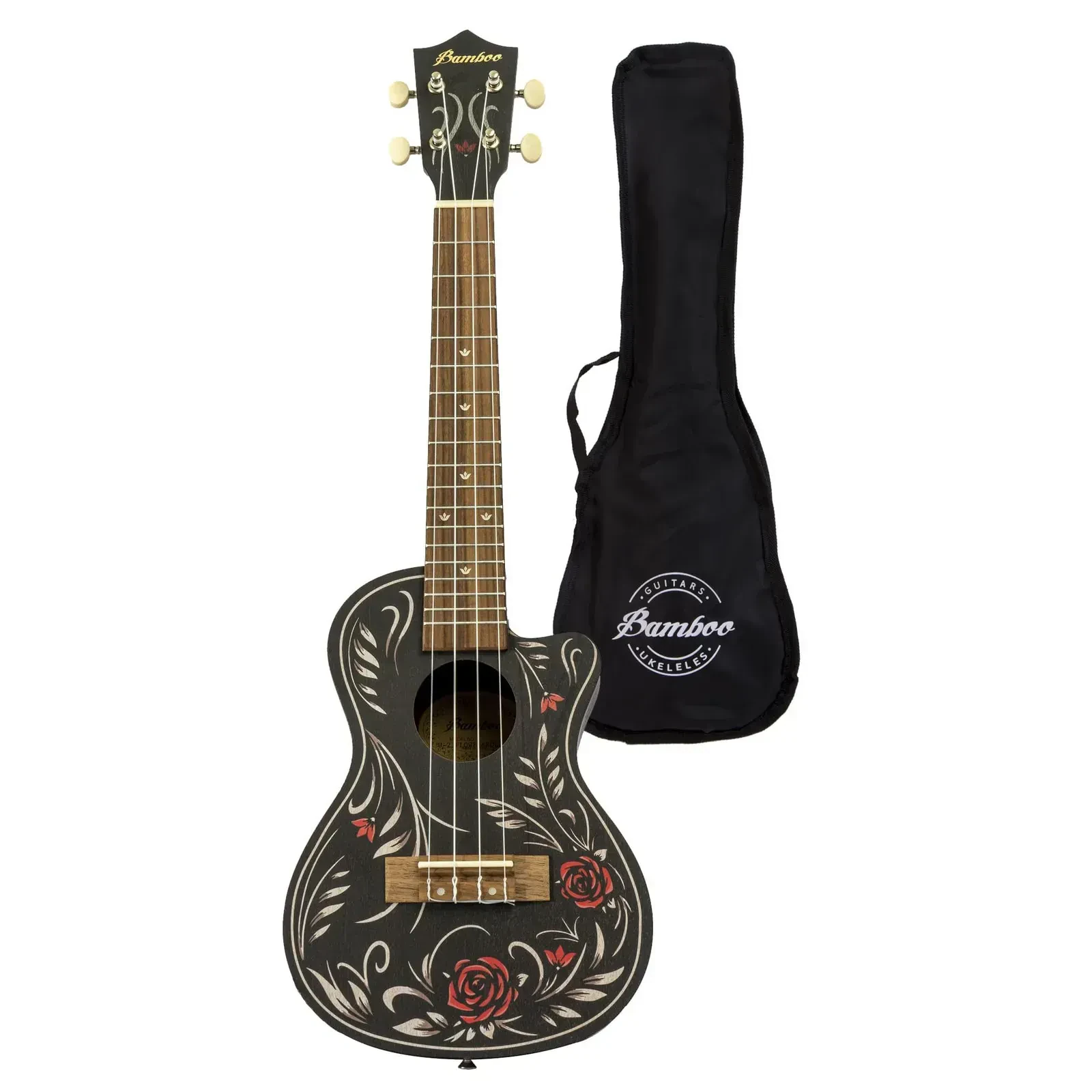 Укулеле BAMBOO U-23 Flower & Roll концертная, черная