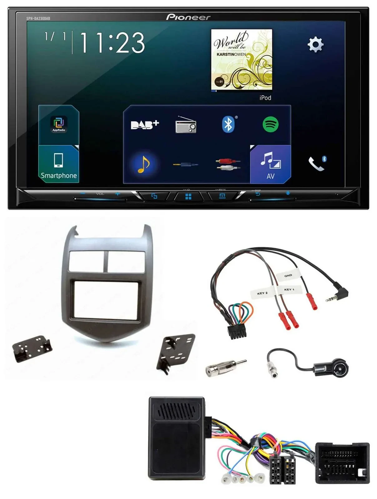 Автомагнитола Pioneer 2 DIN, Bluetooth, USB, DAB, для Chevrolet Aveo (с 2011), цвет темный