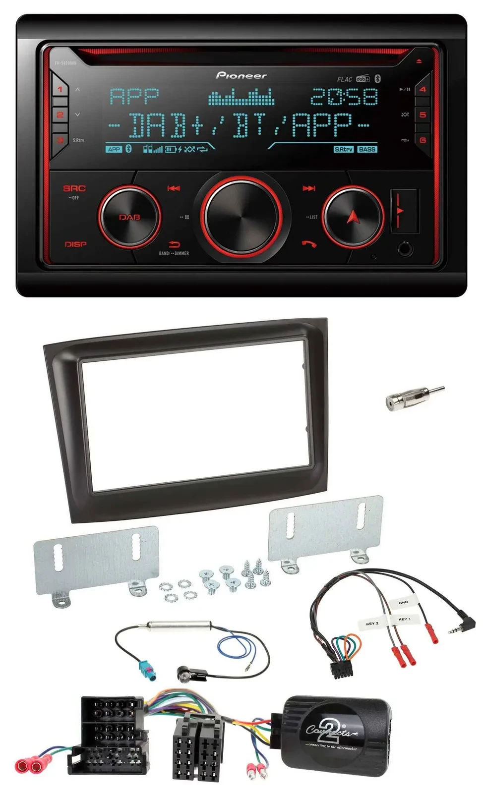 Автомагнитола Pioneer 2DIN DAB, Bluetooth, USB, CD для Fiat Doblo, Mini-ISO