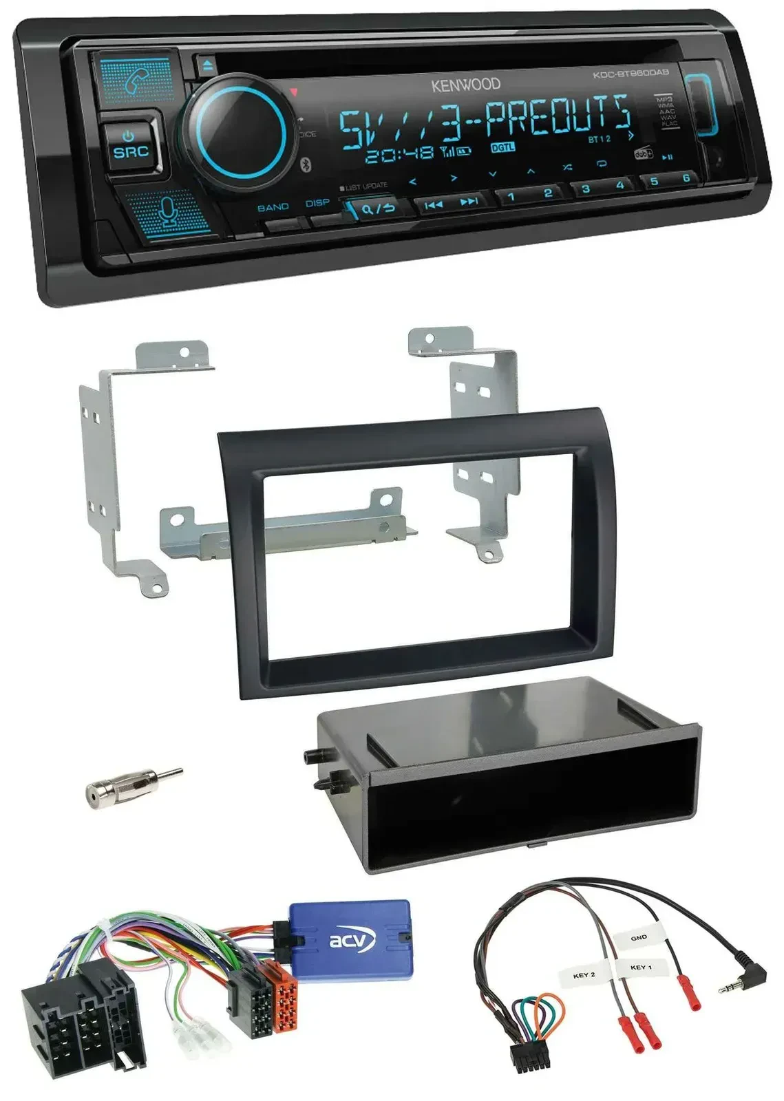 Автомагнитола Kenwood Bluetooth USB CD DAB для Fiat Ducato 2008–2011 черный