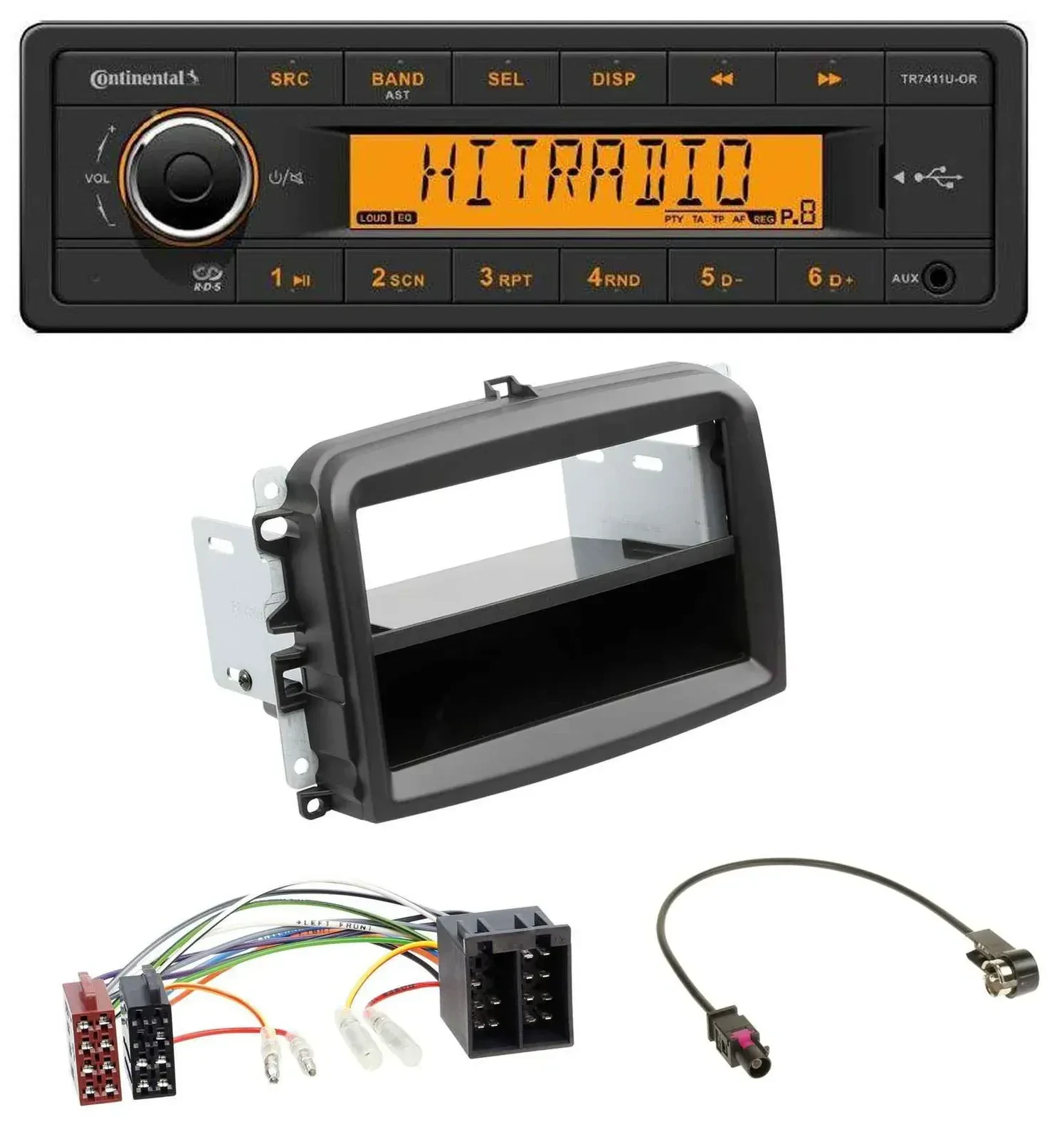 Continental 1DIN USB AUX MP3 Autoradio für Fiat 500L (mit ISO, ab 2012)