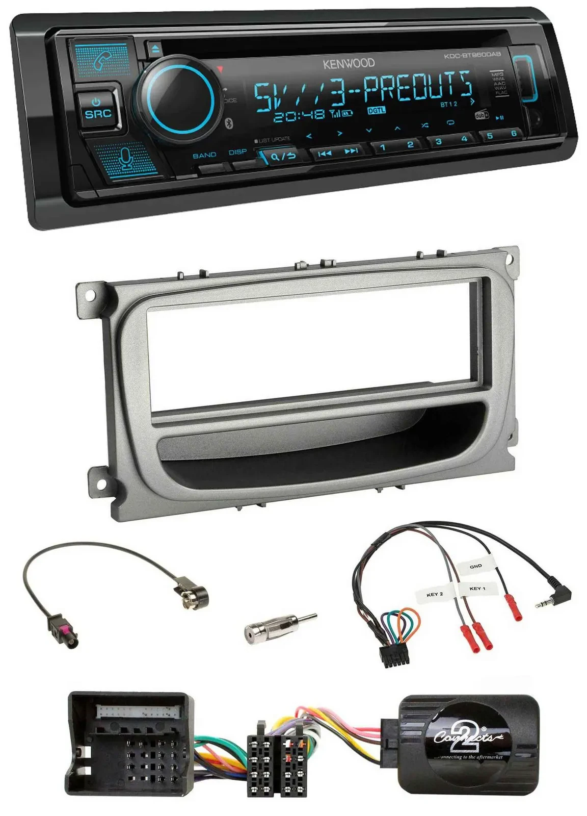 Kenwood Bluetooth USB CD Lenkrad DAB Autoradio für Ford C-Max Focus Galaxy ab 07