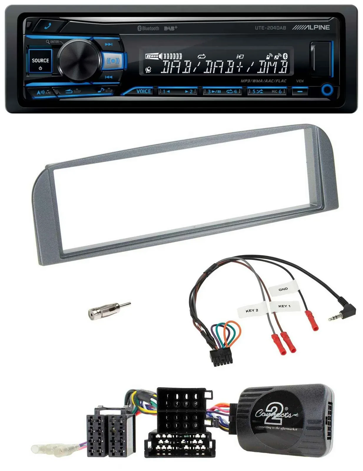 Alpine USB Bluetooth DAB Lenkrad Autoradio für Alfa 147 GT 2007-2010 anthrazit