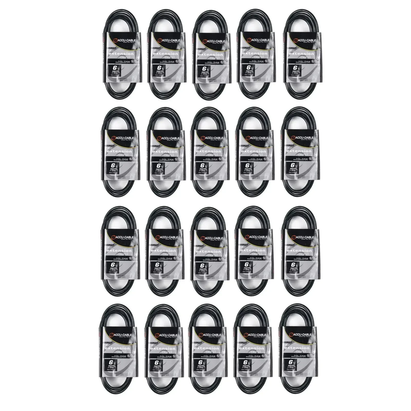 Сетевой кабель American DJ ECCOM-6 IEC male-to-female 6 ft, черный (набор, 20 шт.)