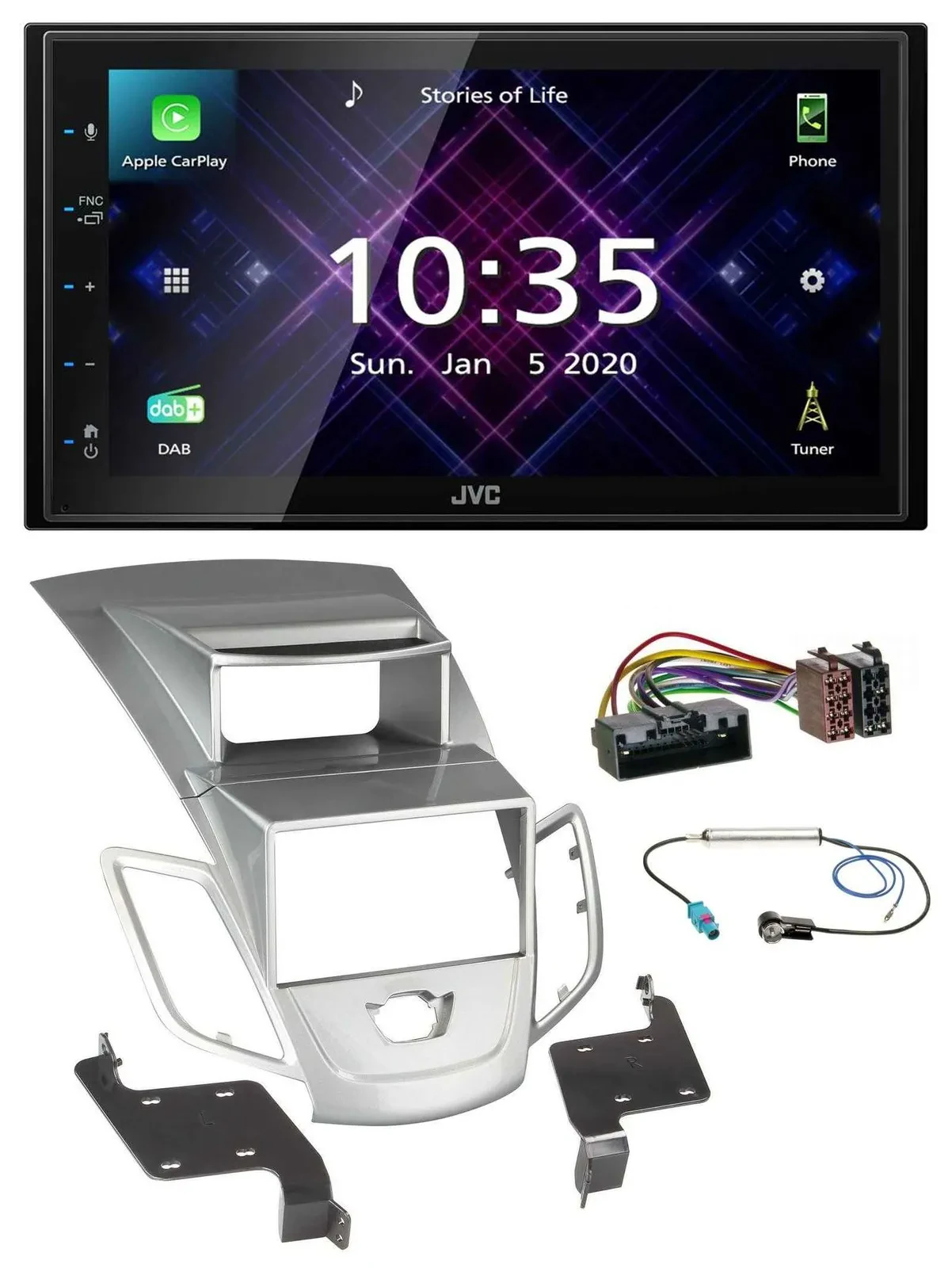JVC DAB 2DIN MP3 Bluetooth USB Autoradio für Ford Fiesta 2010-17 Display silber