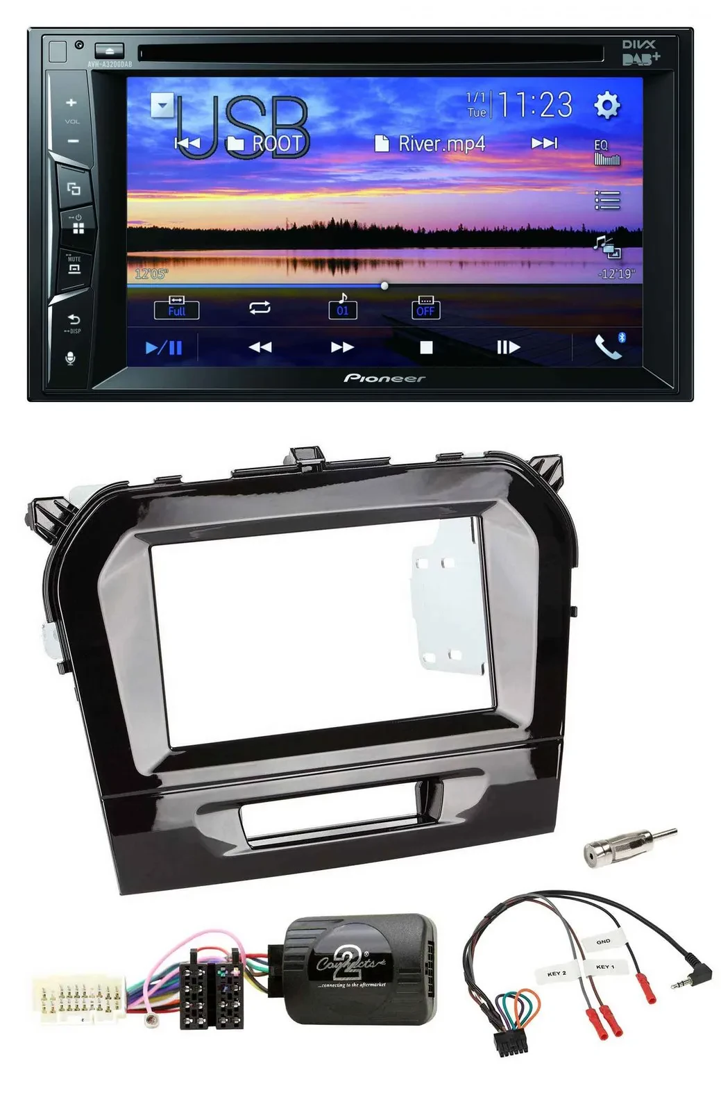 Автомагнитола Pioneer 2-DIN, Bluetooth, USB, DVD, DAB, совместима с кнопками на руле, для Suzuki Vitara (с 2015)