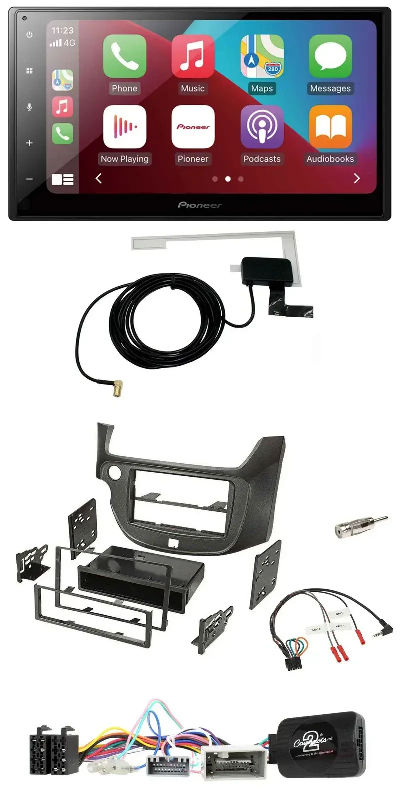 Автомагнитола для Honda Jazz (с 2014) Pioneer 2-DIN, USB, Bluetooth, DAB, тёмно-серый, поддержка управления на руле