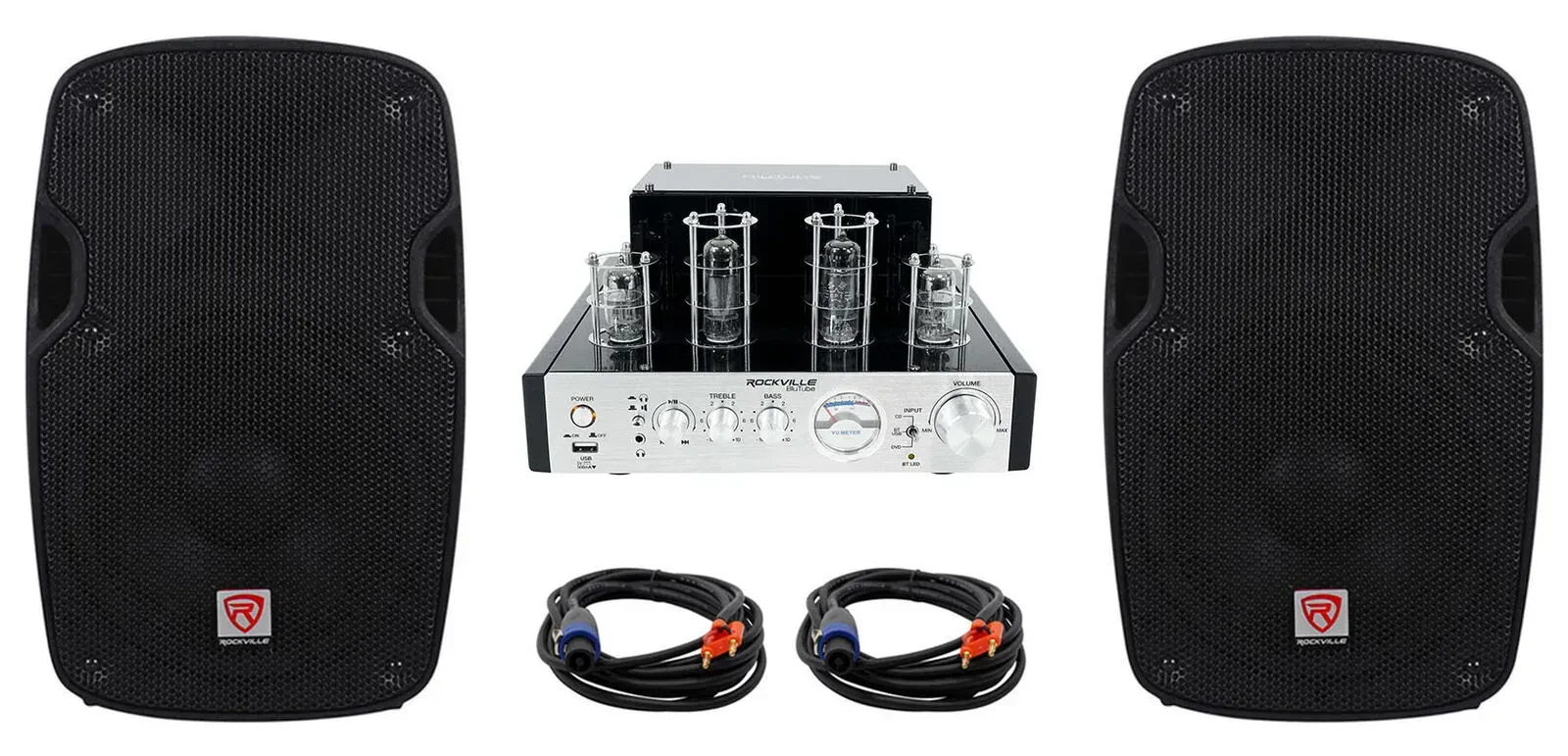 Пассивная акустическая система Rockville SPG84 Black с усилителем и аксессуарами (пара)