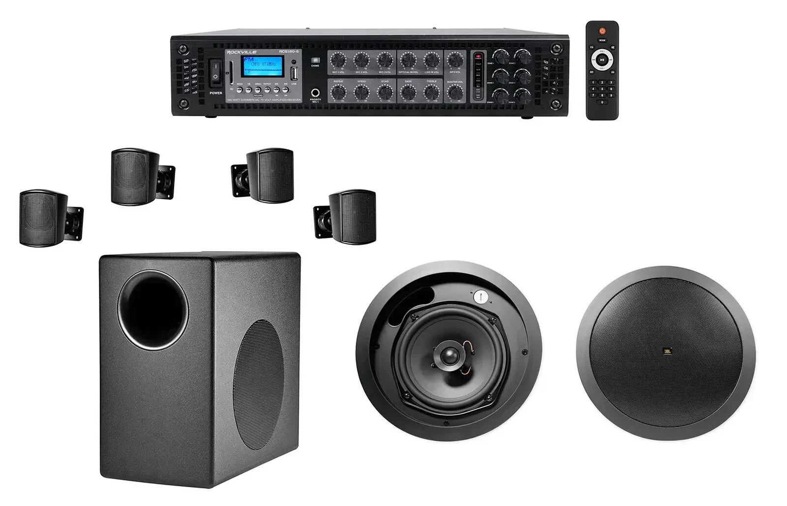 Трансляционный усилитель Rockville RCS180-6+C50PACK+CONTROL 16C/T-BK OFFICE с комплектом акустики
