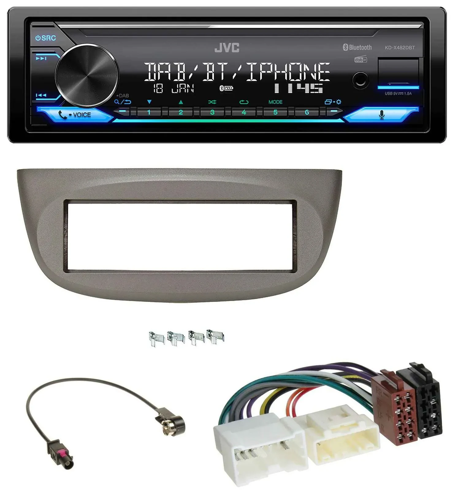 JVC Bluetooth DAB USB MP3 Autoradio für Renault Twingo ab 2012 beige-grau