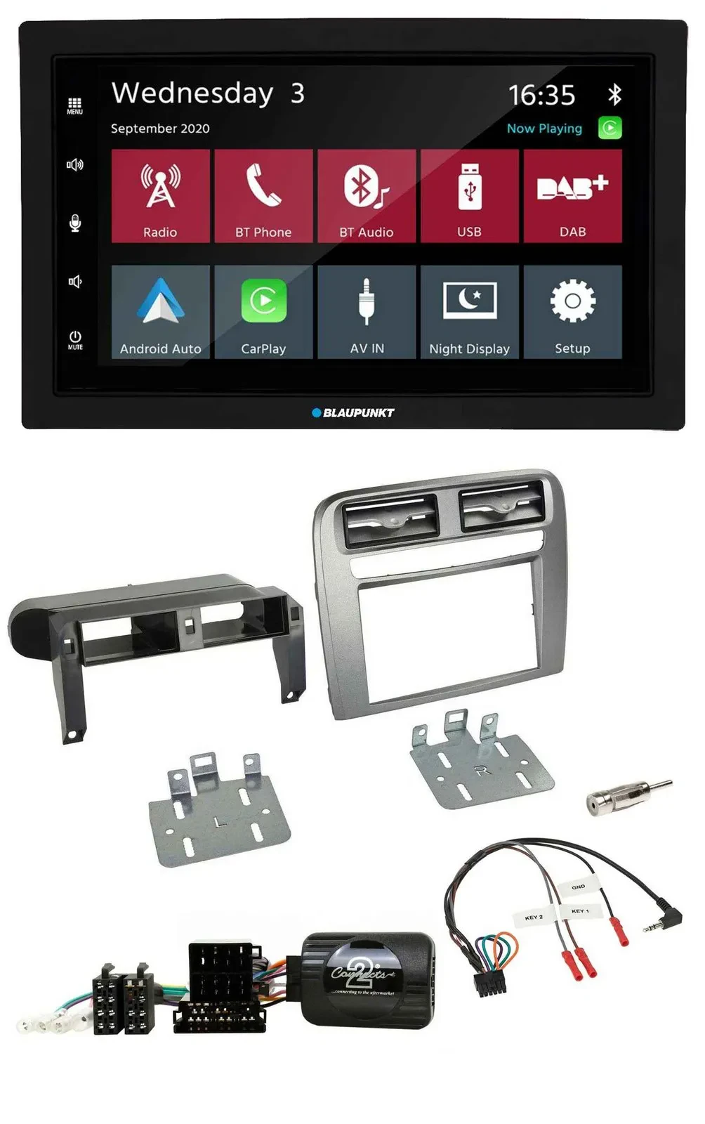 Blaupunkt DAB Bluetooth USB Lenkrad 2DIN Autoradio für Fiat Grande Punto anthraz