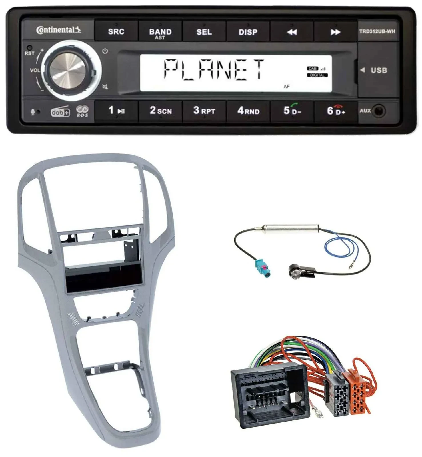 Continental USB 1DIN AUX DAB MP3 Autoradio für Opel Astra J ab 2009 Platin silbe