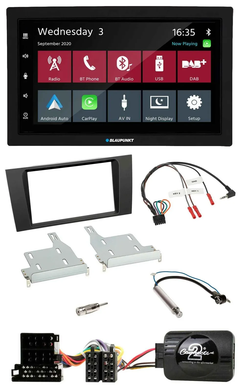 Blaupunkt DAB Bluetooth USB Lenkrad 2DIN Autoradio für Audi A4 1999-2001