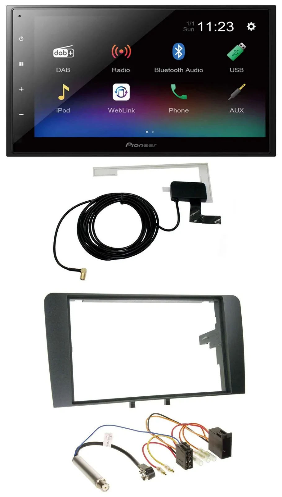 Автомагнитола Pioneer 2DIN, DAB, Bluetooth, USB для Audi A3 8P (2003–2006), ISO