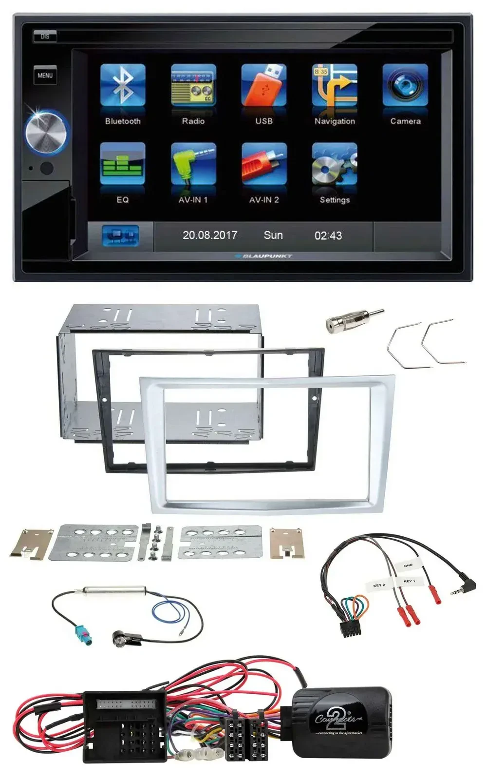 Blaupunkt 2DIN Bluetooth TMC USB Lenkrad SD Navigation für Opel Corsa D matt-chr