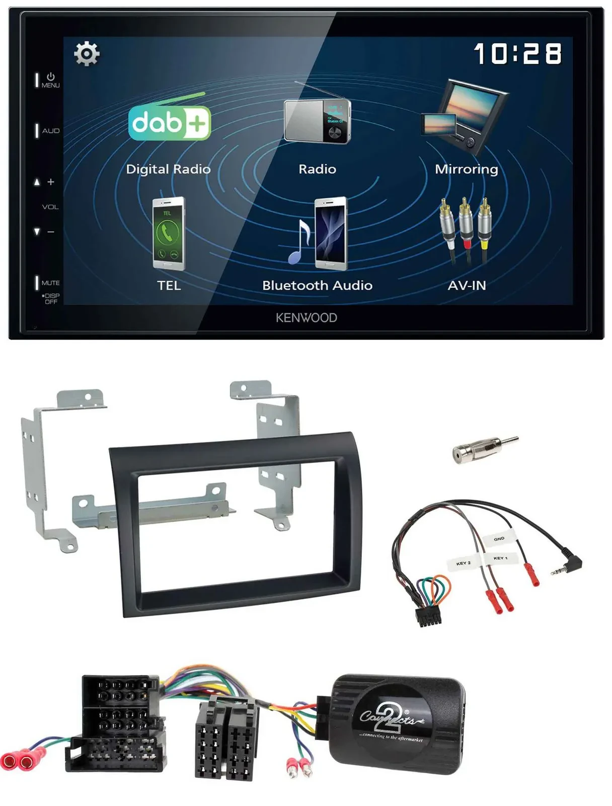Kenwood 2DIN Bluetooth Lenkrad USB DAB Autoradio für Citroen Peugeot Fiat schwar