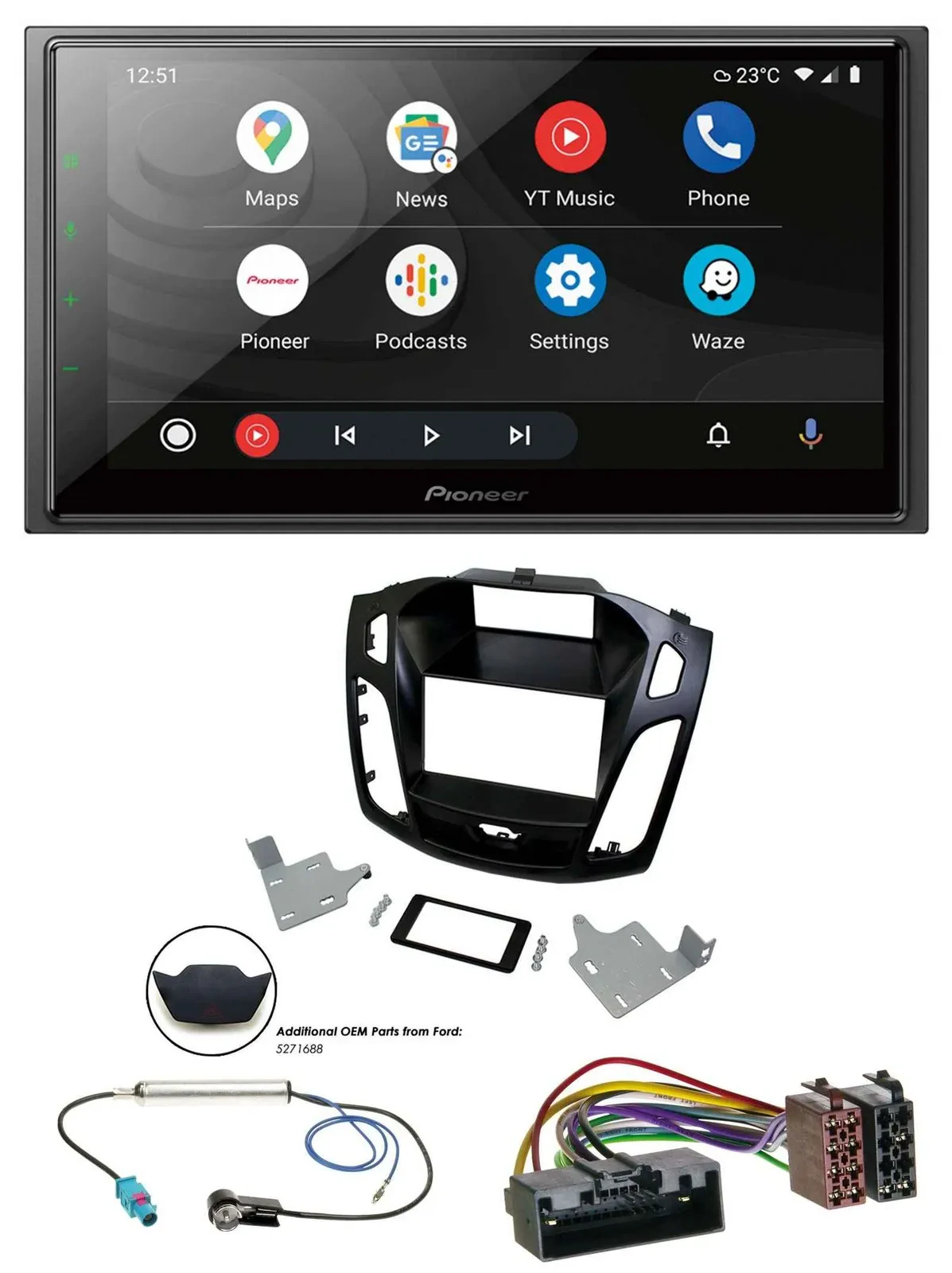 Pioneer USB 2DIN DAB MP3 Bluetooth Autoradio für Ford Focus 2014-2018 schwarz