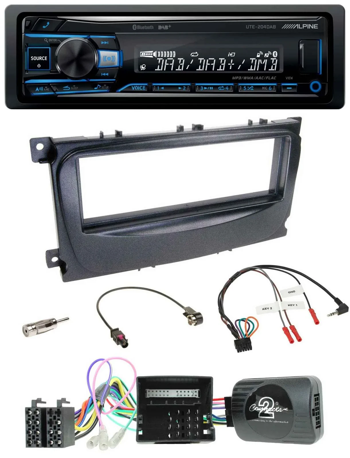 Alpine USB Bluetooth DAB Lenkrad Autoradio für Ford C-Max Can 07-10 Focus schwar