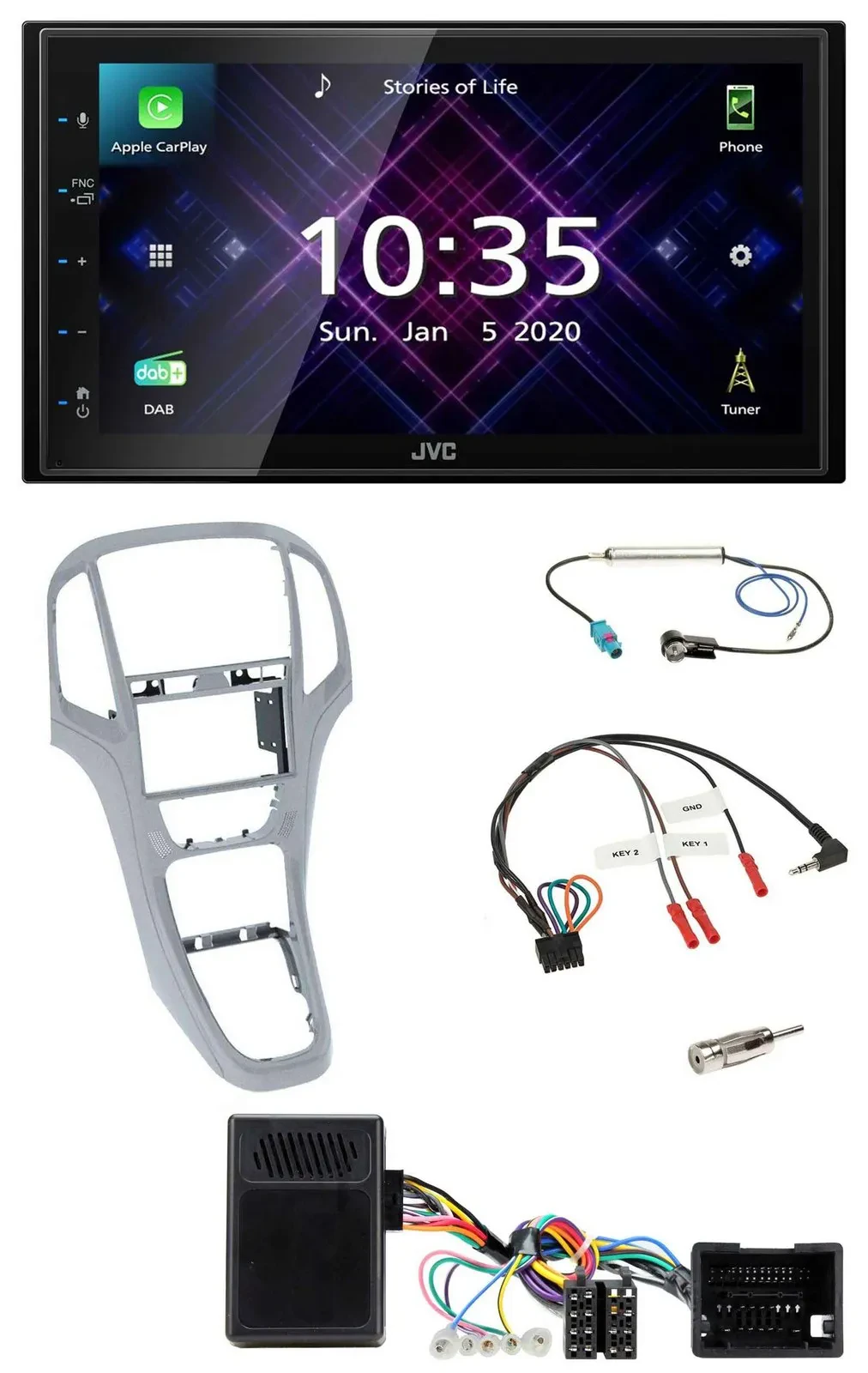 JVC DAB 2DIN Lenkrad Bluetooth USB Autoradio für Opel Astra J ab 09 Platinsilber