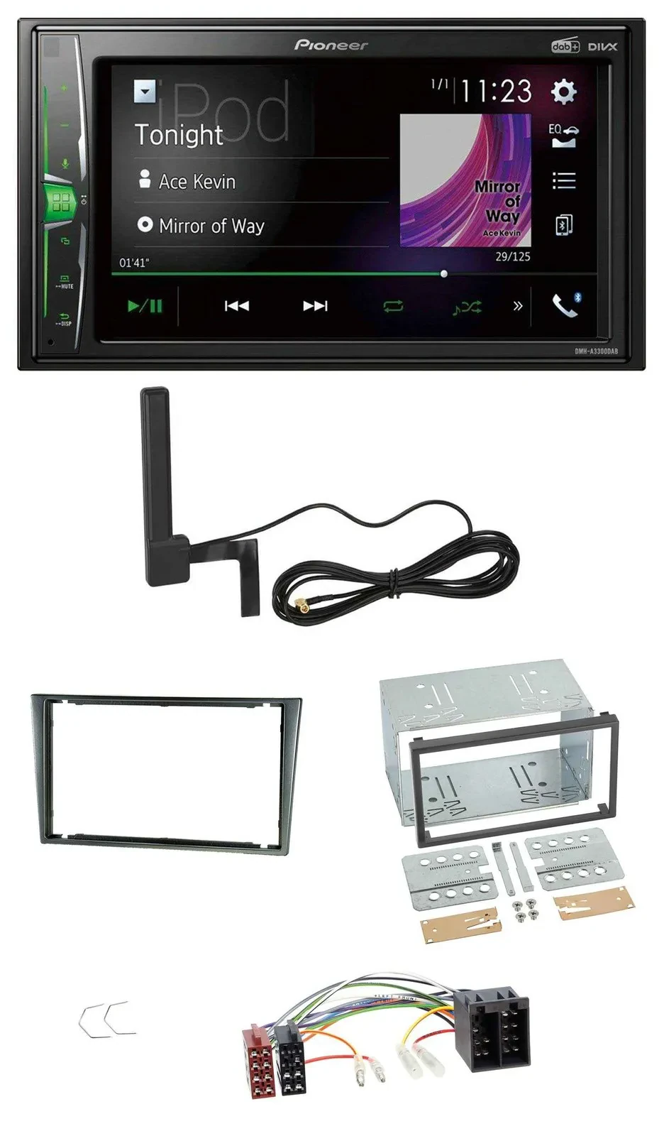 Автомагнитола Pioneer 2DIN, Bluetooth, DAB, MP3, AUX, для Opel Corsa C (2000–2004), ISO, алюминий
