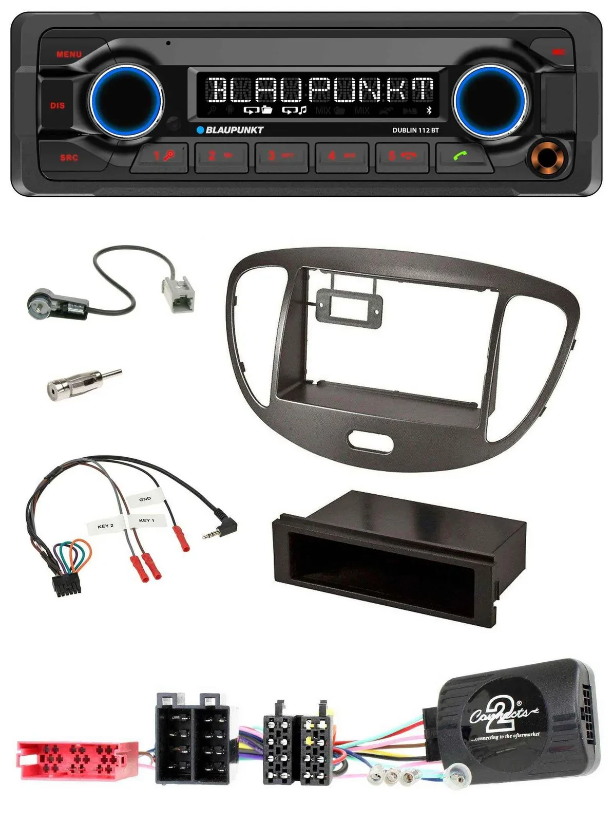 Blaupunkt MP3 Bluetooth USB Lenkrad Autoradio für Hyundai i10 ISO 2009-13 dunkel