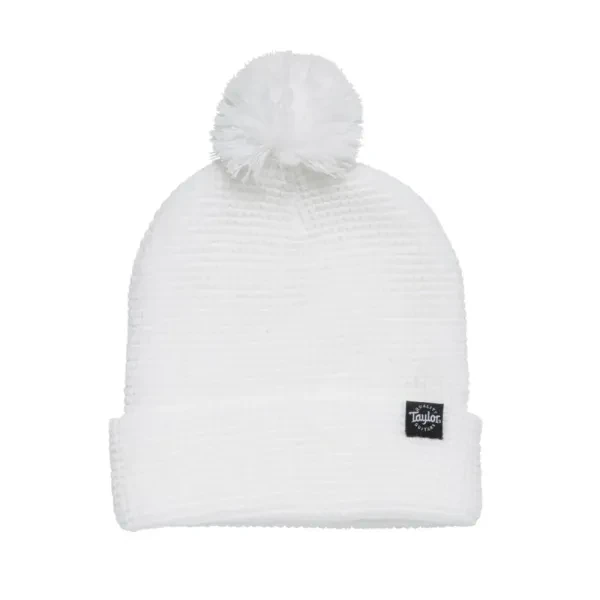 Taylor Pom Beanie - White Waffle Knit