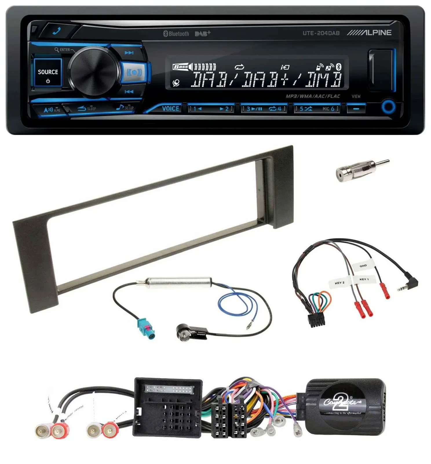 Alpine USB Bluetooth DAB Lenkrad Autoradio für Audi A4 00-04 B6 Quadlock Fakra