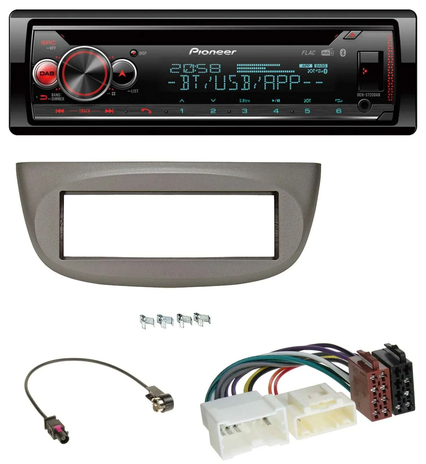 Автомагнитола Pioneer MP3, DAB, CD, Bluetooth, USB для Renault Twingo (с 2012), бежево-серая