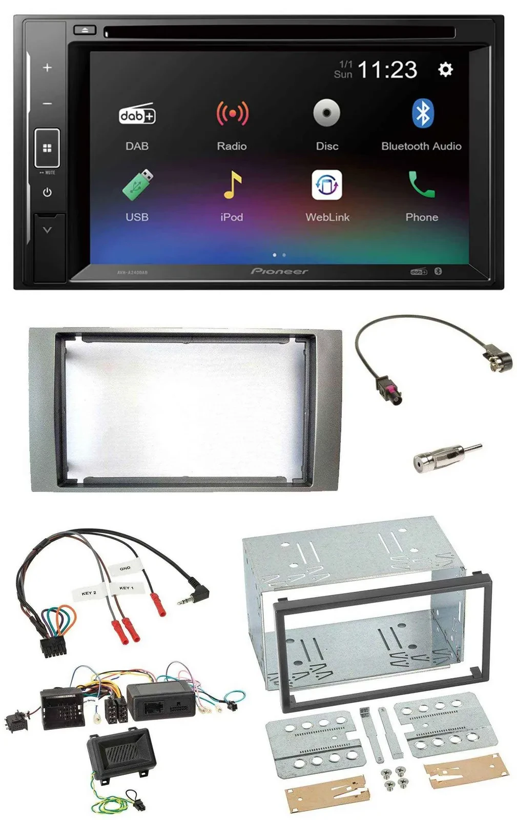 Автомагнитола Pioneer 2DIN, DAB, DVD, Bluetooth, USB, для Ford Kuga 2008–2012, серебристая