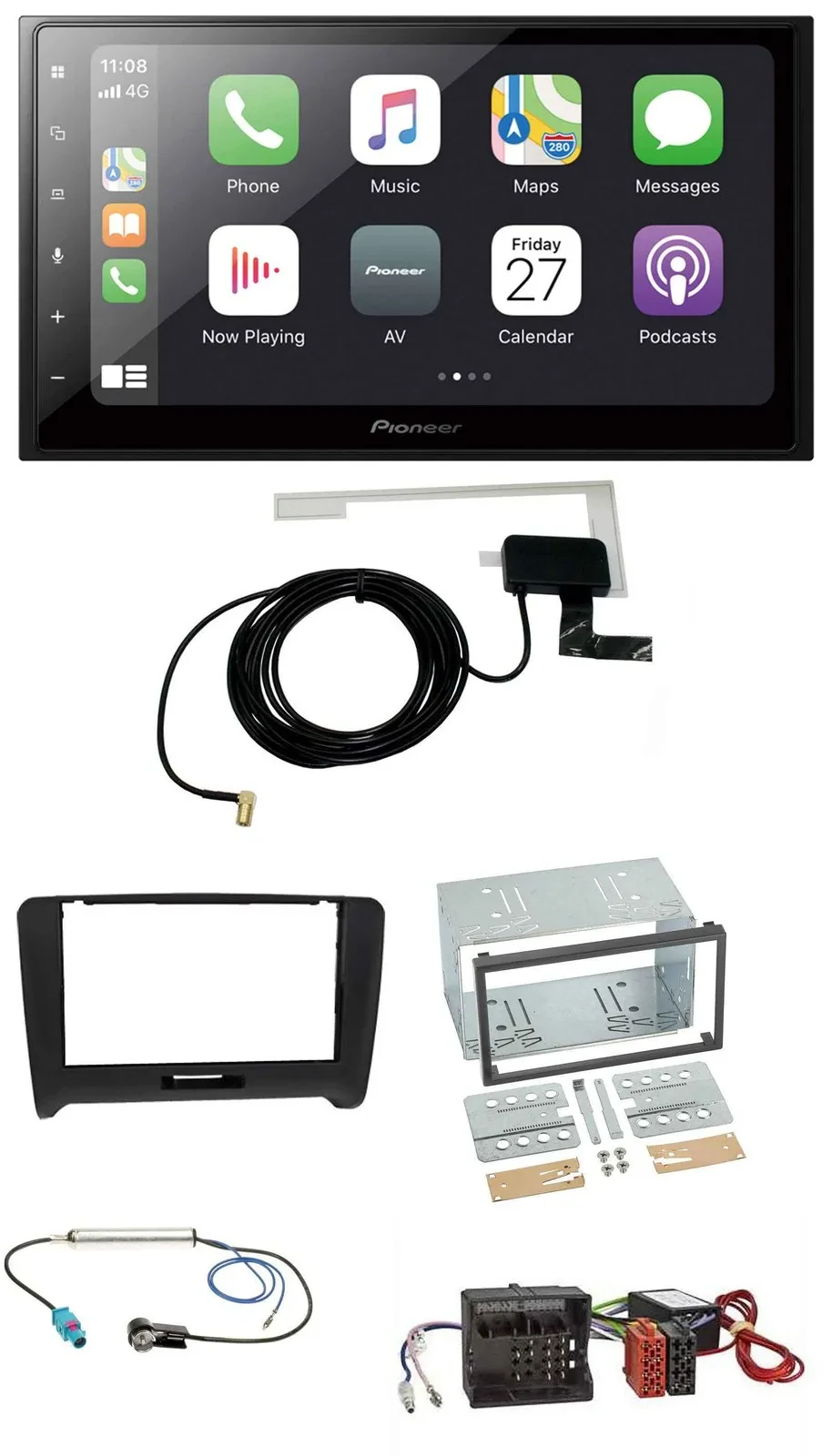 Автомагнитола Pioneer 2DIN USB MP3 Bluetooth DAB для Audi TT (2006–2014), активная система, Quadlock