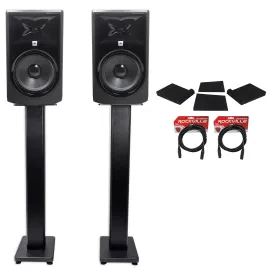 (2) JBL 308P MkII 8" Powered Studio Monitors+Stands+Isolation Pads+XLR Cables